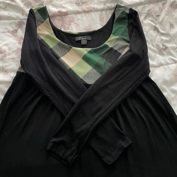 Vintage Forever 21 Y2K Black tunic with green plaid detailing size S Made in USA - Picture 8 of 14